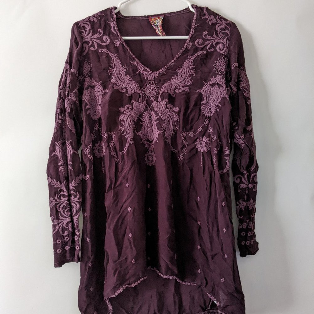 Johnny Was 3/4 Sleeves Purple Embroidered Tunic XS
